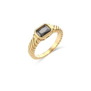 NWT Minimalist Black Gemstone Ring Stainless Steel 18K Gold Plated